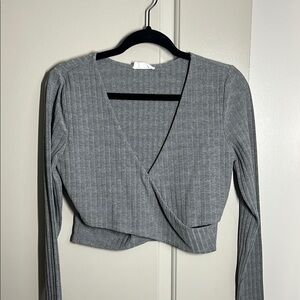 Sophie Rue Gray Ribbed Wrap Top
